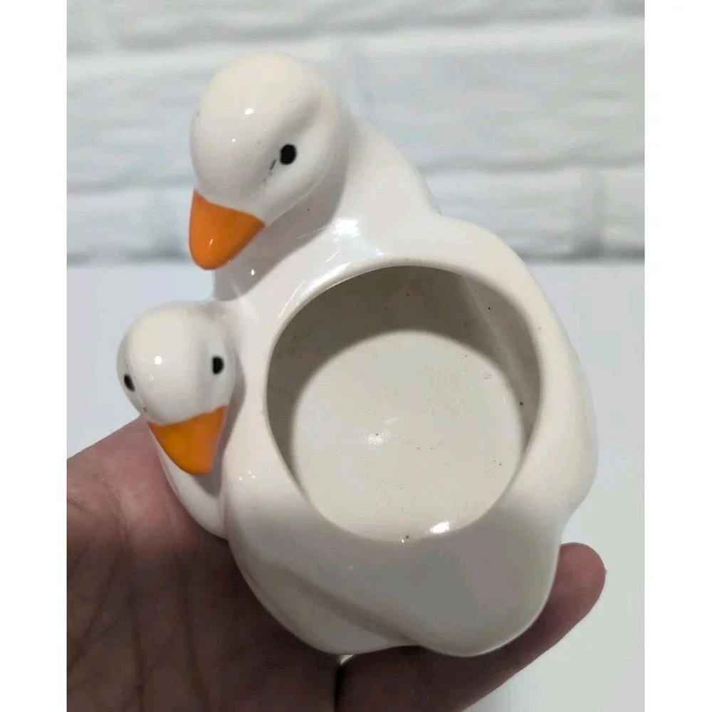 Vintage White Ceramic Double Duck Planter Trinket Dish Succulent Pot Figurine